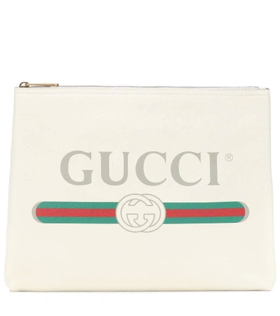 Shop Gucci Printed Leather Clutch In White