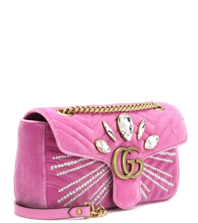 Shop Gucci Gg Marmont Small Velvet Shoulder Bag In Pink