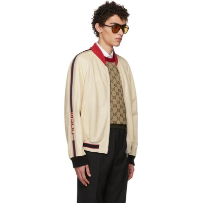 Shop Gucci White Perforated Leather Bomber Jacket In 9568 White