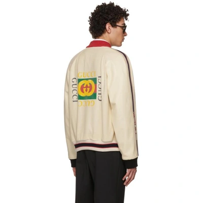 Shop Gucci White Perforated Leather Bomber Jacket In 9568 White