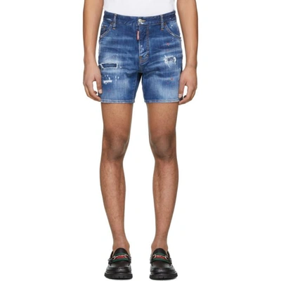 Shop Dsquared2 Blue Denim Dan Commando Shorts In 470 Blue