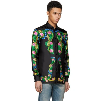 Shop Versace Black Signature Print Silk Shirt In A708 Black/