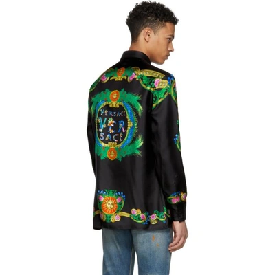 Shop Versace Black Signature Print Silk Shirt In A708 Black/