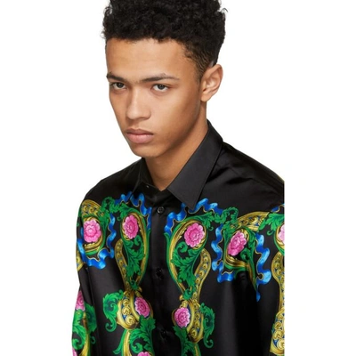 Shop Versace Black Signature Print Silk Shirt In A708 Black/