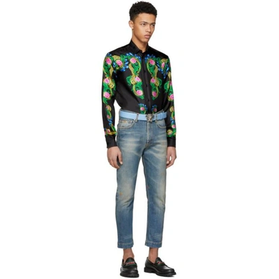 Shop Versace Black Signature Print Silk Shirt In A708 Black/