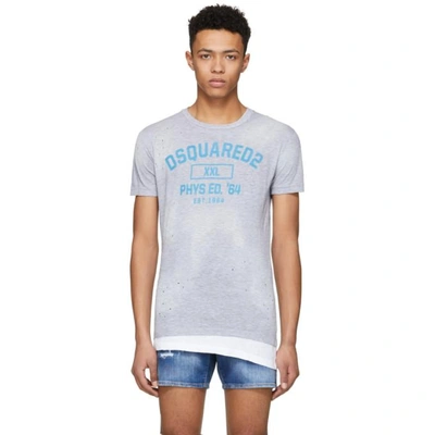 Shop Dsquared2 Grey Destroyed Crack Chic Dan T-shirt