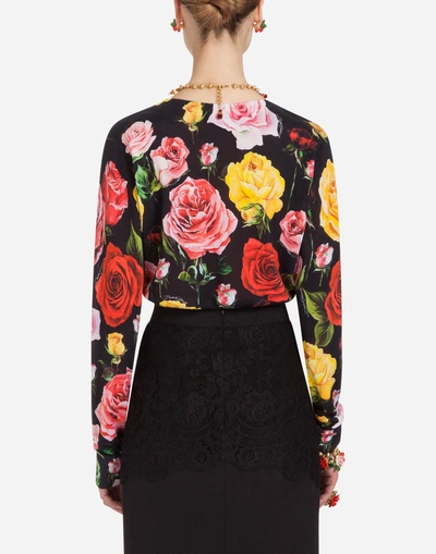 Shop Dolce & Gabbana Round Neck Sweater In Printed Silk In Multi-colored