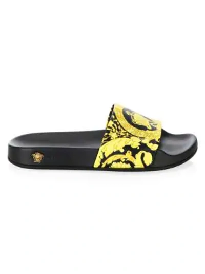 Shop Versace Printed Pool Slides In Black