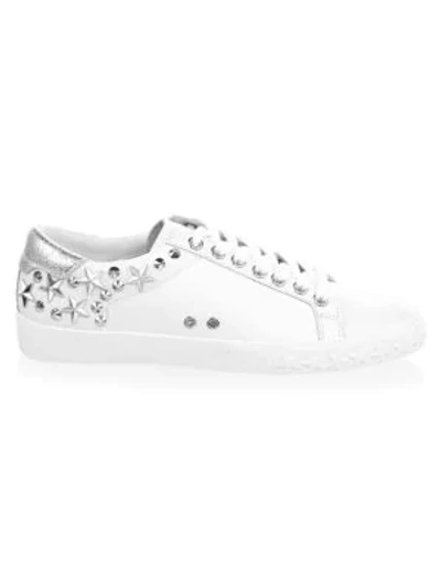 Shop Ash Dazed Star & Stud Leather Sneakers In White Silver