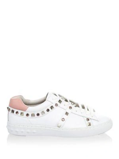 Shop Ash Rockstud Leather Sneakers In White