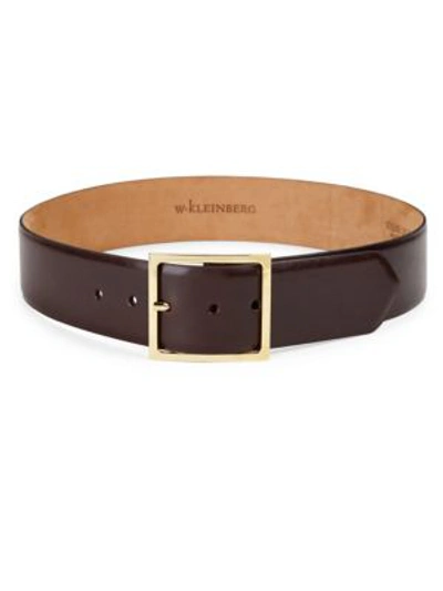 Shop W. Kleinberg Lg Square Buckle Leather Belt In Chocolate