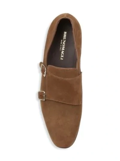 Shop Bruno Magli Mino Suede Monk Strap Shoes In Cognac Sue