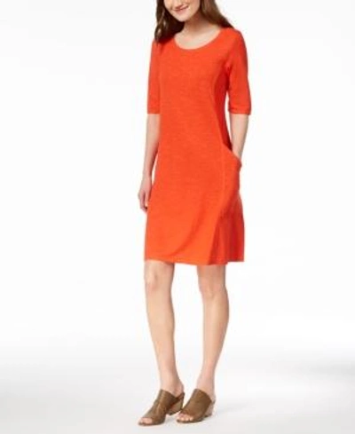 Shop Eileen Fisher Organic Cotton Blend Elbow-sleeve Dress, Created For Macy's In Hot Red