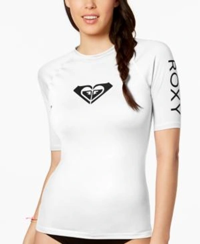 Shop Roxy Short-sleeve Logo Rash Guard Women's Swimsuit In White