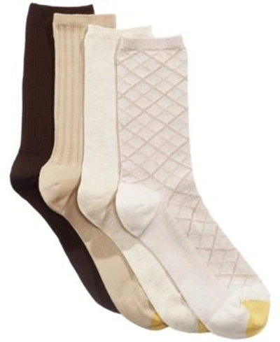 Shop Gold Toe Women's 4 Pack Textured Crew Socks In Oatmeal/khaki/grey Heather/chocolate