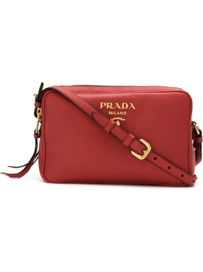Shop Prada Logo Plaque Shoulder Bag