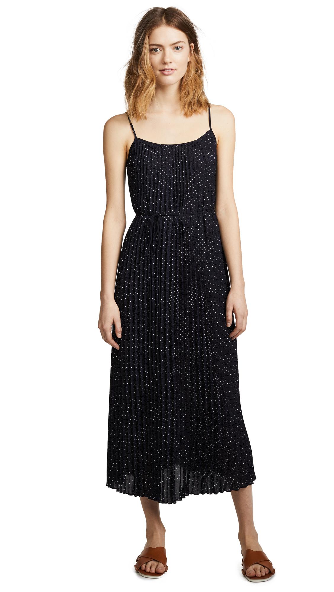 vince polka dot pleated cami dress