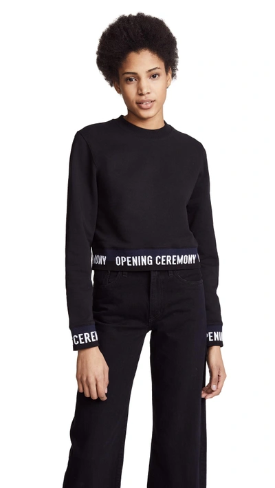 Shop Opening Ceremony Cropped Sweatshirt With Elastic Logo In Black