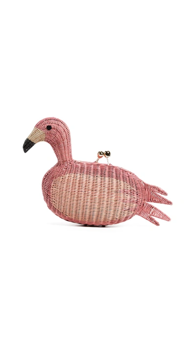 Shop Serpui Marie Flamingo Wicker Clutch In Pink