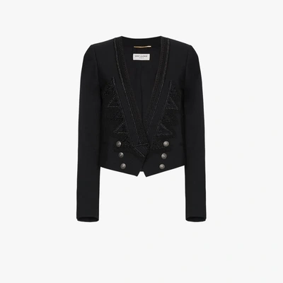 Shop Saint Laurent Embroidered Spencer Jacket In Black