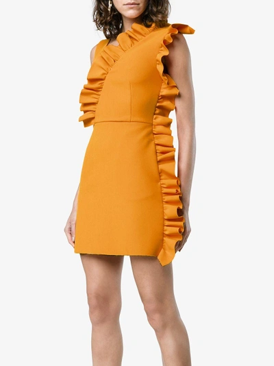 Shop Msgm Fitted Sleeveless Ruffle Dress In Yellow&orange