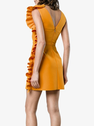 Shop Msgm Fitted Sleeveless Ruffle Dress In Yellow&orange