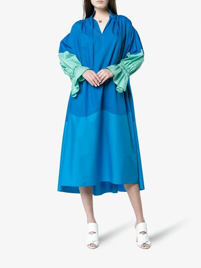Shop Vika Gazinskaya Blue Ruched Sleeve Dress