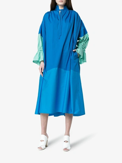 Shop Vika Gazinskaya Blue Ruched Sleeve Dress