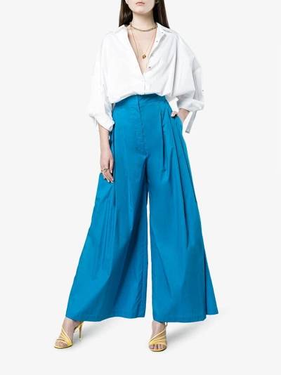 Shop Vika Gazinskaya Silk Pleat Front Trousers In Blue