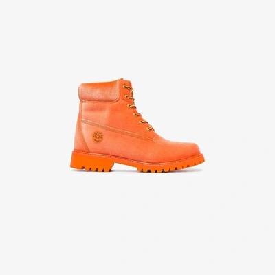 Shop Off-white X Timberland Orange Velvet Boots In Yellow/orange