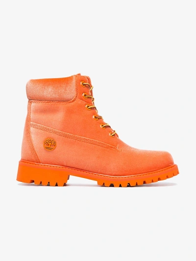 Shop Off-white X Timberland Orange Velvet Boots In Yellow/orange