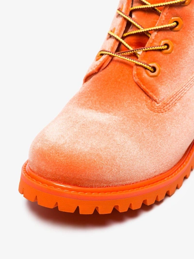 Shop Off-white X Timberland Orange Velvet Boots In Yellow/orange