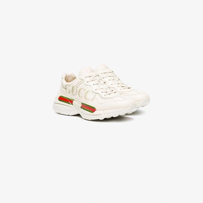 Shop Gucci Rhyton Fake Logo Leather Sneakers - Men's - Calf Leather/rubber In White