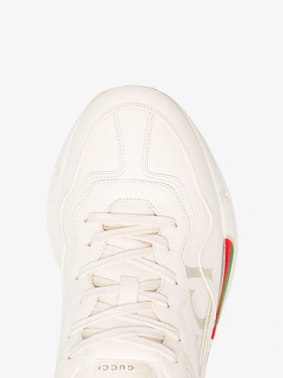 Shop Gucci White Rhyton Fake Logo Leather Sneakers