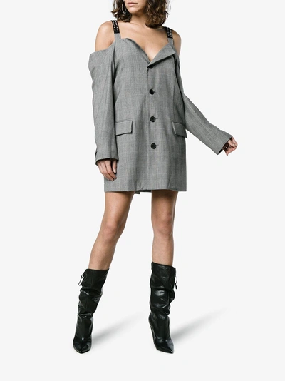 Shop Ambush Bardot Check Mini Dress In Grey