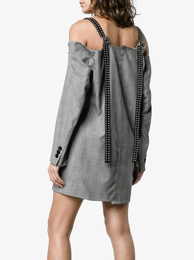 Shop Ambush Bardot Check Mini Dress In Grey