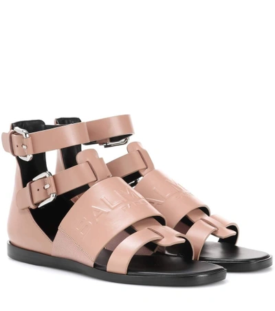 Shop Balmain Leather Sandals In Pink