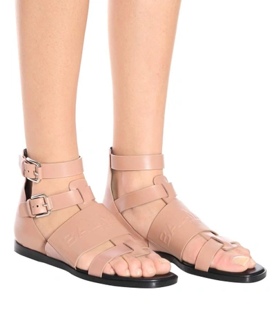 Balmain Powder Pink Leather Clothilde Flat Sandals In Nude | ModeSens