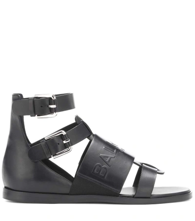 Shop Balmain Leather Sandals In Black