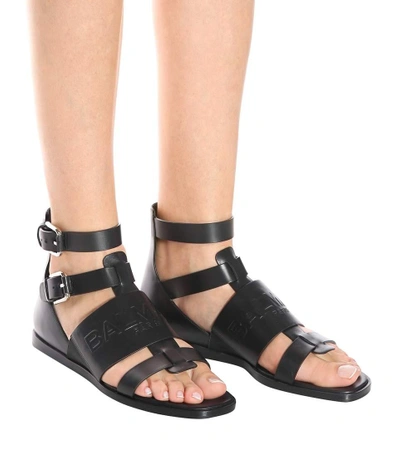 Shop Balmain Leather Sandals In Black
