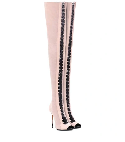 Shop Balmain Suede Over-the-knee Boots In Pink