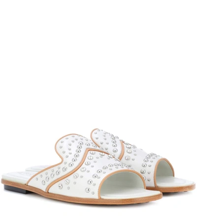 Shop Tod's Embellished Leather Sandals In White