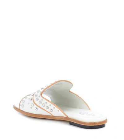 Shop Tod's Embellished Leather Sandals In White