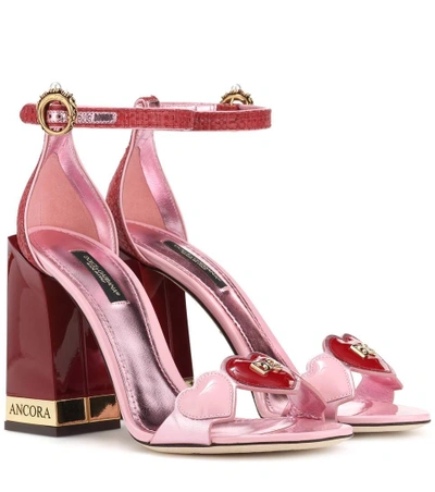 Shop Dolce & Gabbana Embellished Leather Sandals In Pink
