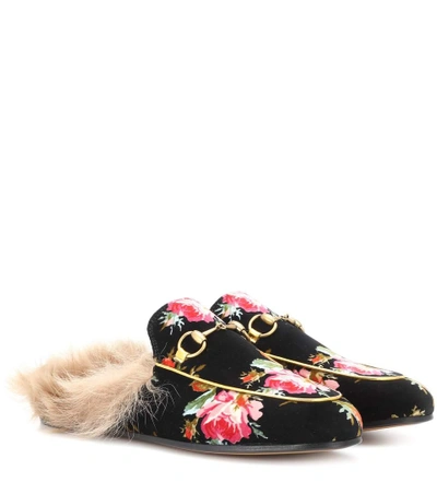 Shop Gucci Princetown Fur-lined Velvet Slippers In Black