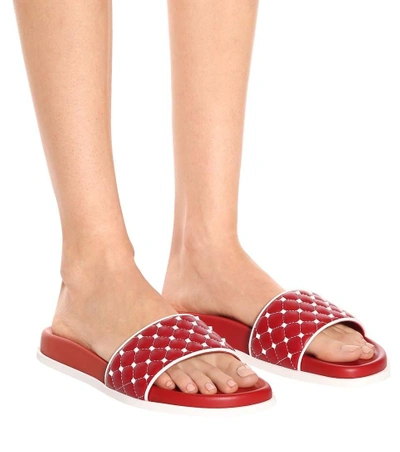 Shop Valentino Free Rockstud Spike Leather Slides In Red