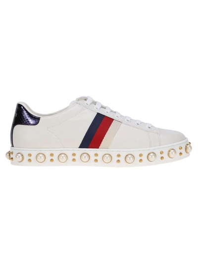 Shop Gucci Ace Studded Low-top Sneakers In White
