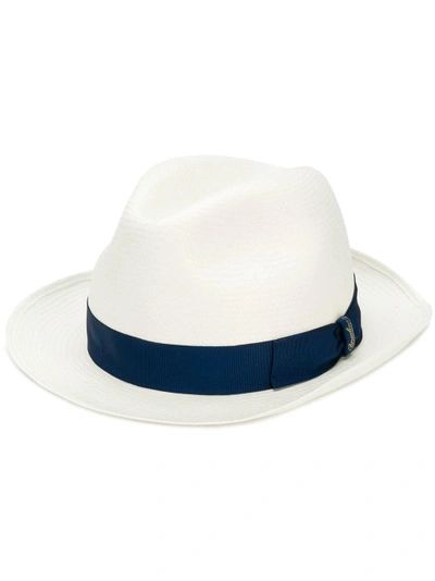 Shop Borsalino Grosgrain Embellished Hat In White