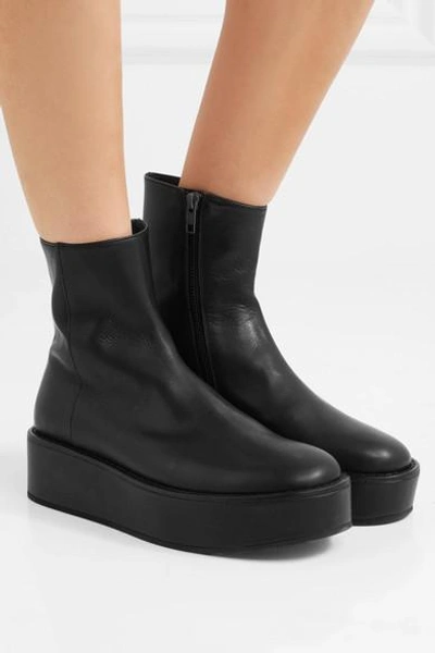 Shop Ann Demeulemeester Leather Platform Ankle Boots In Black