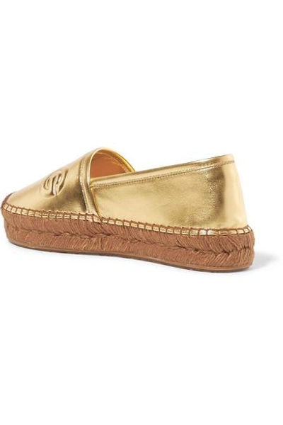 Shop Dolce & Gabbana Logo-embossed Metallic Leather Espadrilles In Gold